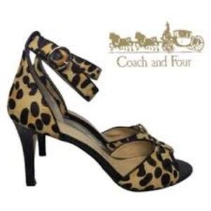 GUC COACH AND FOUR Calfhair Fur Hair Pointed High Heels Animal Print Strap